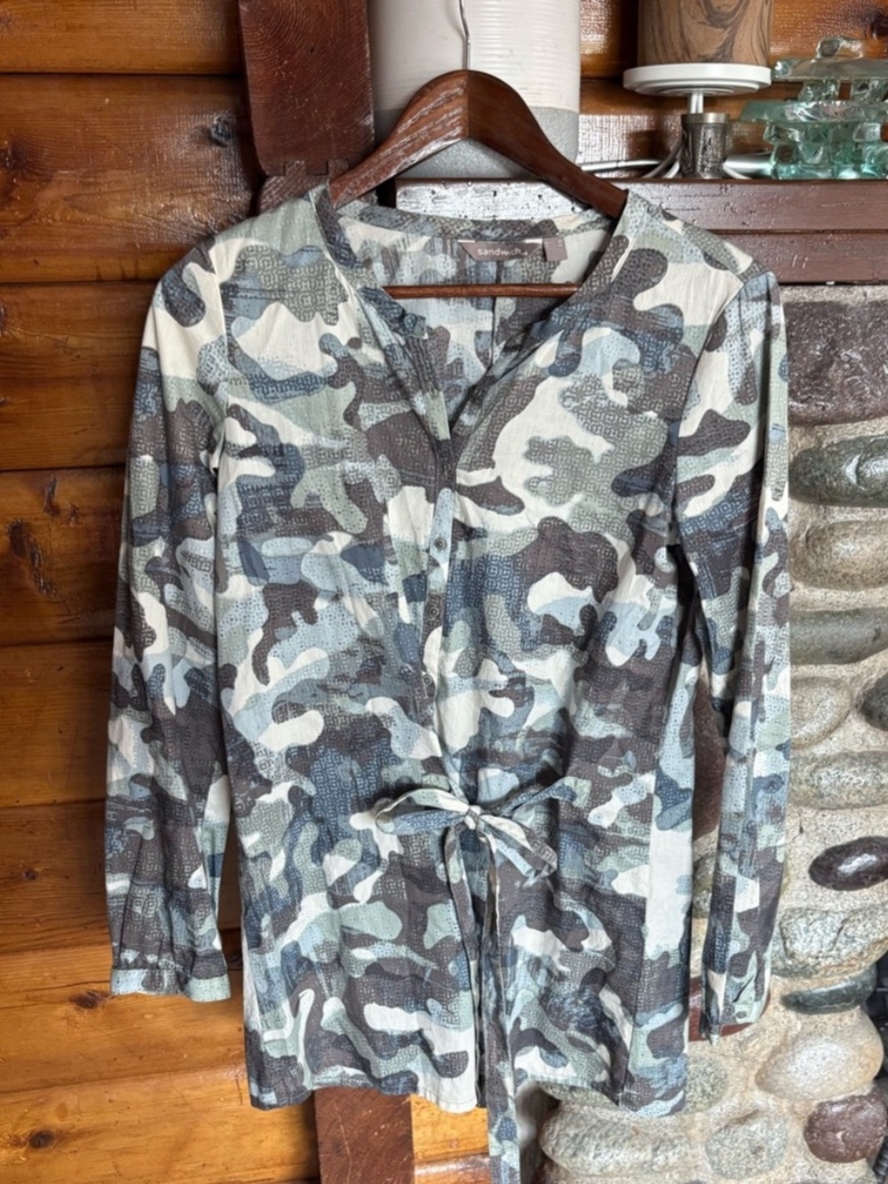 SANDWICH _ Camo Tie Waist Tunic Blouse 100% Cotton Size 36 / US Small